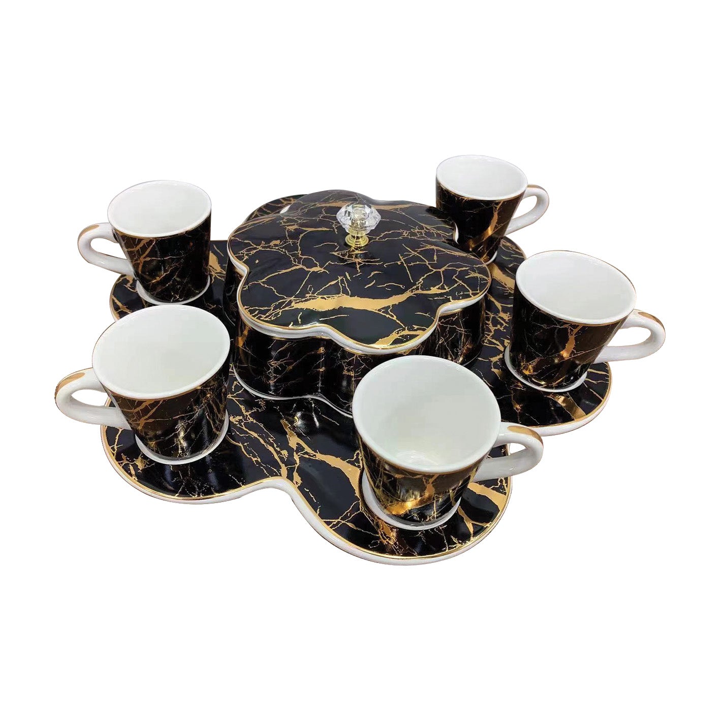 Ceramic Cup Set 9pcs Cups/Saucers/Pot - P02-9P-2