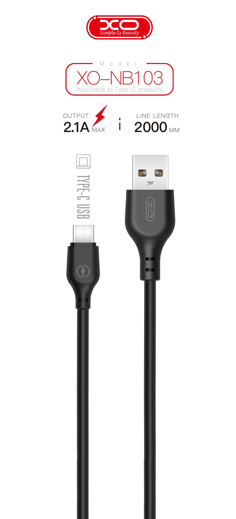 XO USB A TO USB C 2M CABLE PACK OF 50 (WHITE/BLACK)