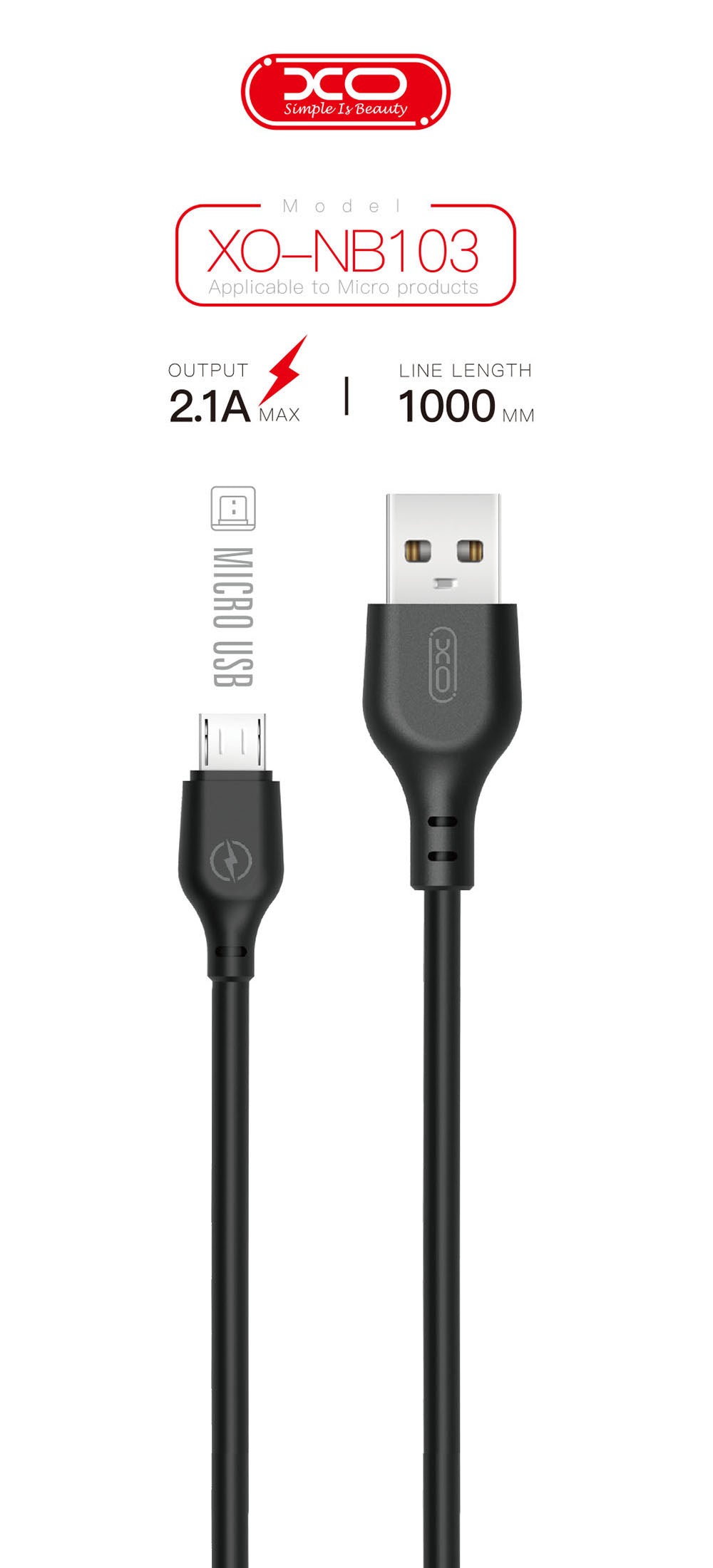 XO USB A TO MICRO 1M CABLE PACK OF 50 (BLACK/WHITE)