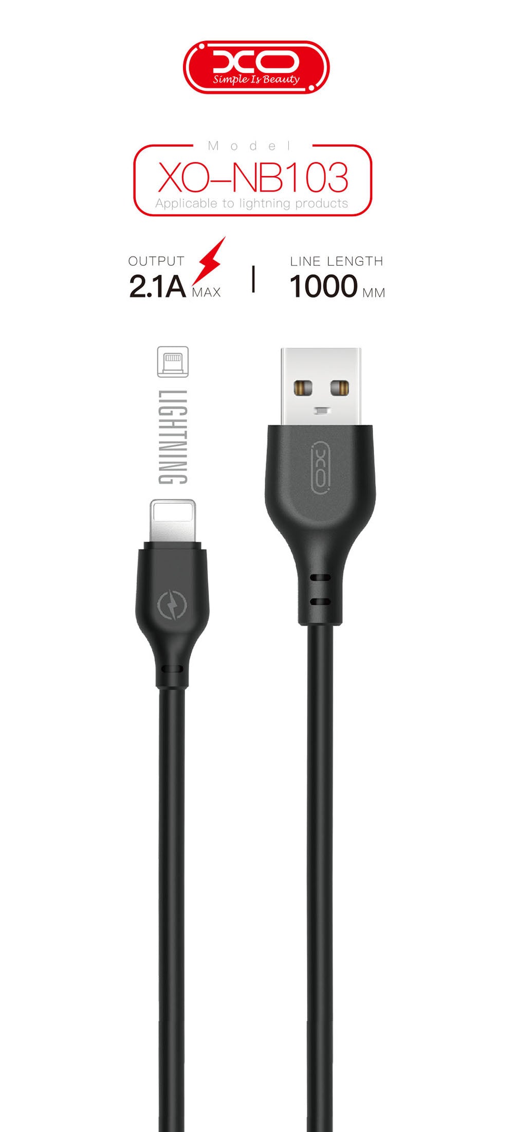 XO USB A TO LIGHTNING 1M CABLE PACK OF 50 (BLACK/WHITE)